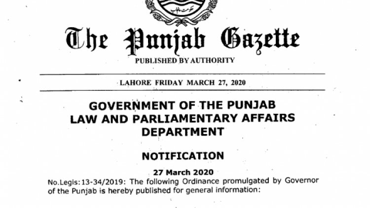 Punjab Infectious Diseases (Prevention and Control) Ordinance 2020